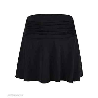 Septangle Women's High Waisted Shirred Bikini Bottom Skirt Tummy Control Swimwear