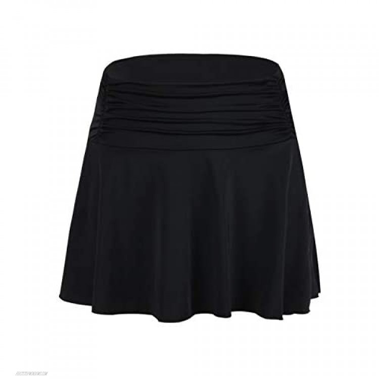 Septangle Women's High Waisted Shirred Bikini Bottom Skirt Tummy Control Swimwear