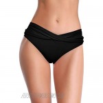 SHEKINI Women's Cheeky Swimsuit Twist Front Bikini Bottoms Ruched Swim Bottoms