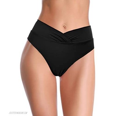 SHEKINI Women's Swimsuit Twist Front Bikini Bottoms High Waisted Swimsuit Bottoms