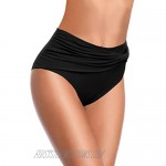 SHEKINI Women's Twist Front Bikini Bottoms High Waist Full Coverage Swim Bottoms