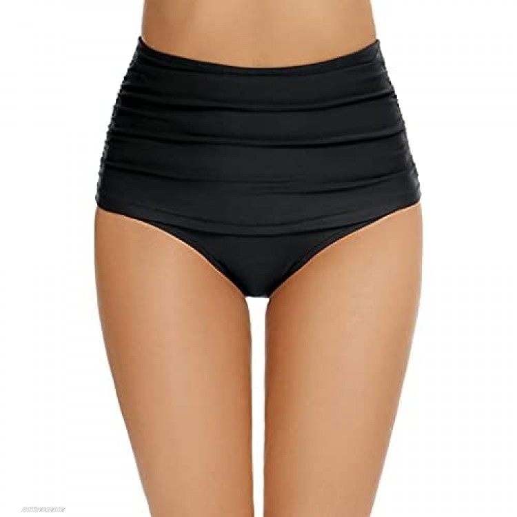 Tournesol Women's Swim Bottoms High Waisted Bathing Suit Bottoms Ruched Swimsuit Bikini Shorts