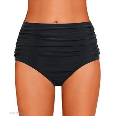 Vackutliv Women's High Waisted Bikini Swim Bottoms Ruched Tummy Control Bikini Tankini Swimsuit Bottoms Black Navy