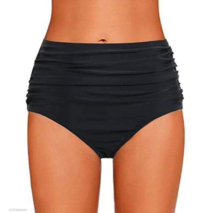 Vackutliv Women's High Waisted Bikini Swim Bottoms Ruched Tummy Control Bikini Tankini Swimsuit Bottoms Black Navy