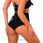 Women Vintage Retro Brazilian Ruched Butt High Waisted Bathing Bikini Bottoms