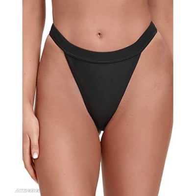 yilisha Womens High Cut Bikini Bottoms High Waisted Black Cheeky Swim Bottom High Leg Bathing Suit Bottoms