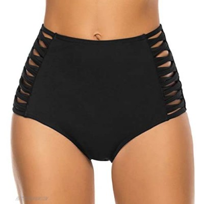 yilisha Womens High Waisted Bikini Bottoms Black Tummy Control Swim Bottom Ruched Bathing Suits Bottom