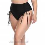 ZOHAMUNG Black High Waisted Tie Side Ruched Bikini Bottoms Retro String Cheeky Tankini Briefs for Women