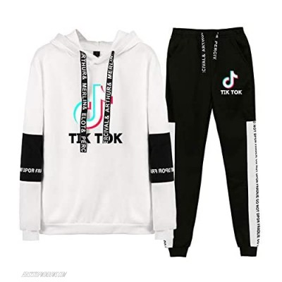 FDWGHJKL Fashion TIK TOK Logo Hoodies and Fashion Sweatpants Tracksuit Unisex