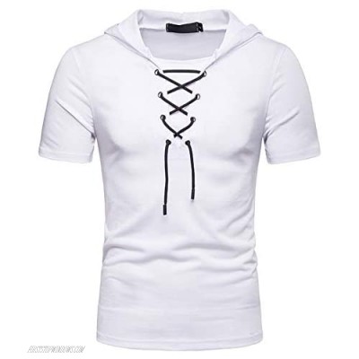 Mens Fashion Short Sleeve Hooded - Casual Solid Color Pullover T Shirts Summer Tops