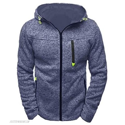 Mens Fleece Hoodies Zip Up- Active Contrast Color Hoodie Lightweight Sport Full Zip Jacket