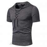 Men's Workout Gym Hooded T-Shirt Fashion Athletic Hoodies Solid Color Sweatshirt Lace-up Pullover