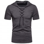Men's Workout Gym Hooded T-Shirt Fashion Athletic Hoodies Solid Color Sweatshirt Lace-up Pullover