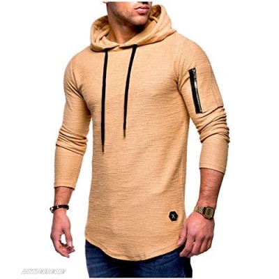 Workout T-Shirt Hoodie for Men - MorwebVeo Fashion Athletic Hooded Soild Pullover Long Sleeve Sweatshirt Blouse for Men