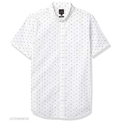 AX Armani Exchange Men's Slim Fit Printed Stretch Cotton Short Sleeve Woven