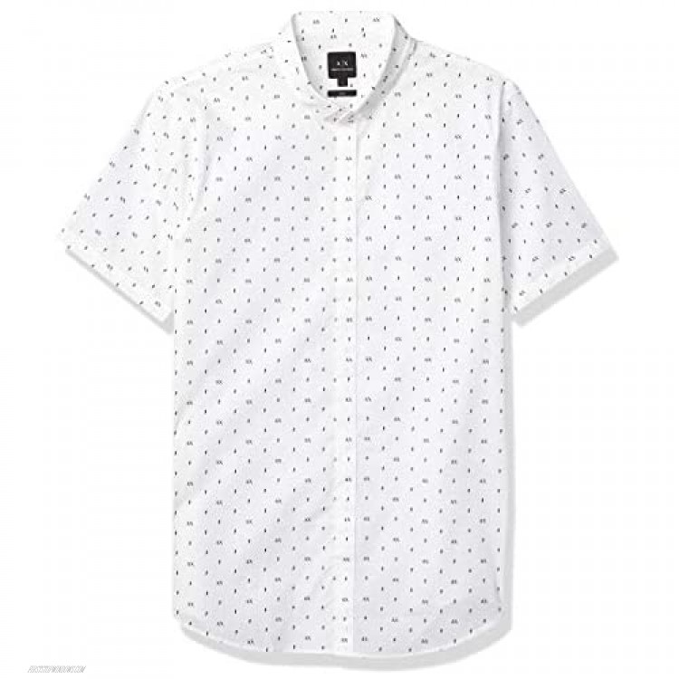AX Armani Exchange Men's Slim Fit Printed Stretch Cotton Short Sleeve Woven