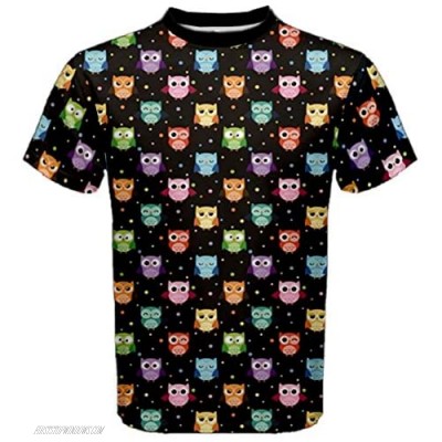 CowCow Mens T Shirt Black Pattern Colorful Owls On Dark Sport Mesh Tee