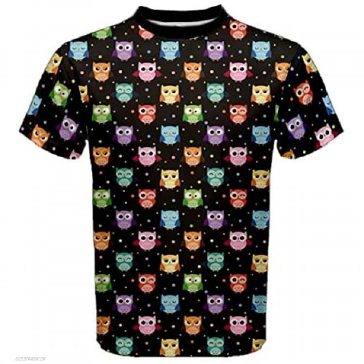 CowCow Mens T Shirt Black Pattern Colorful Owls On Dark Sport Mesh Tee