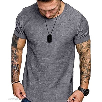 Mens Short Sleeve Muscle Gym Workout Athletic Slim Fit Basic T-Shirts Summer Soft Tops Grey