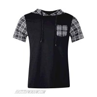 Men's Short Sleeve T-Shirt with Pocket Lightweight Adjustable Drawstring Hoodie Tops