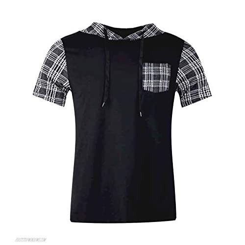 Men's Short Sleeve T-Shirt with Pocket Lightweight Adjustable Drawstring Hoodie Tops
